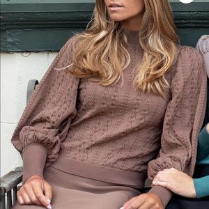 MŪN FASHION Caffe Latte Pattern Pointelle Top